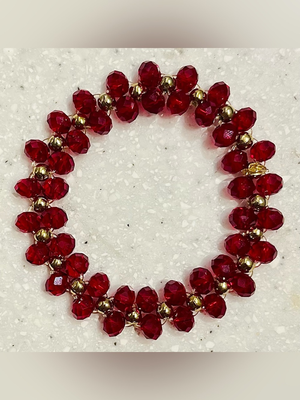 Vintage Red Crystal Beaded Stretch Bracelet